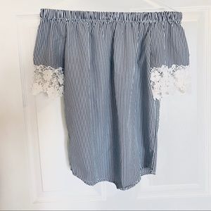 Off the Shoulder Black and White Stripe Blouse